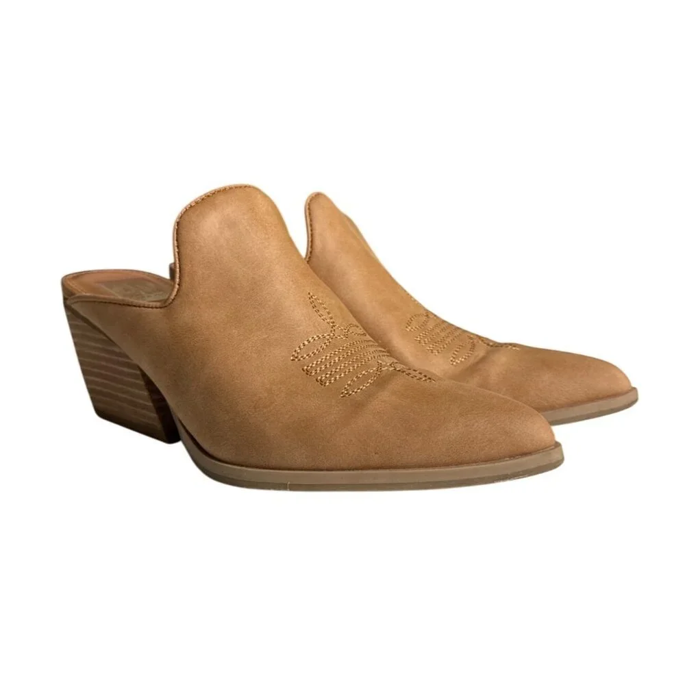 Dolce Vita Womens Kianti Tan Western Inspired Mule Block Heel Pointed Toe Size 7 - Picture 6 of 12